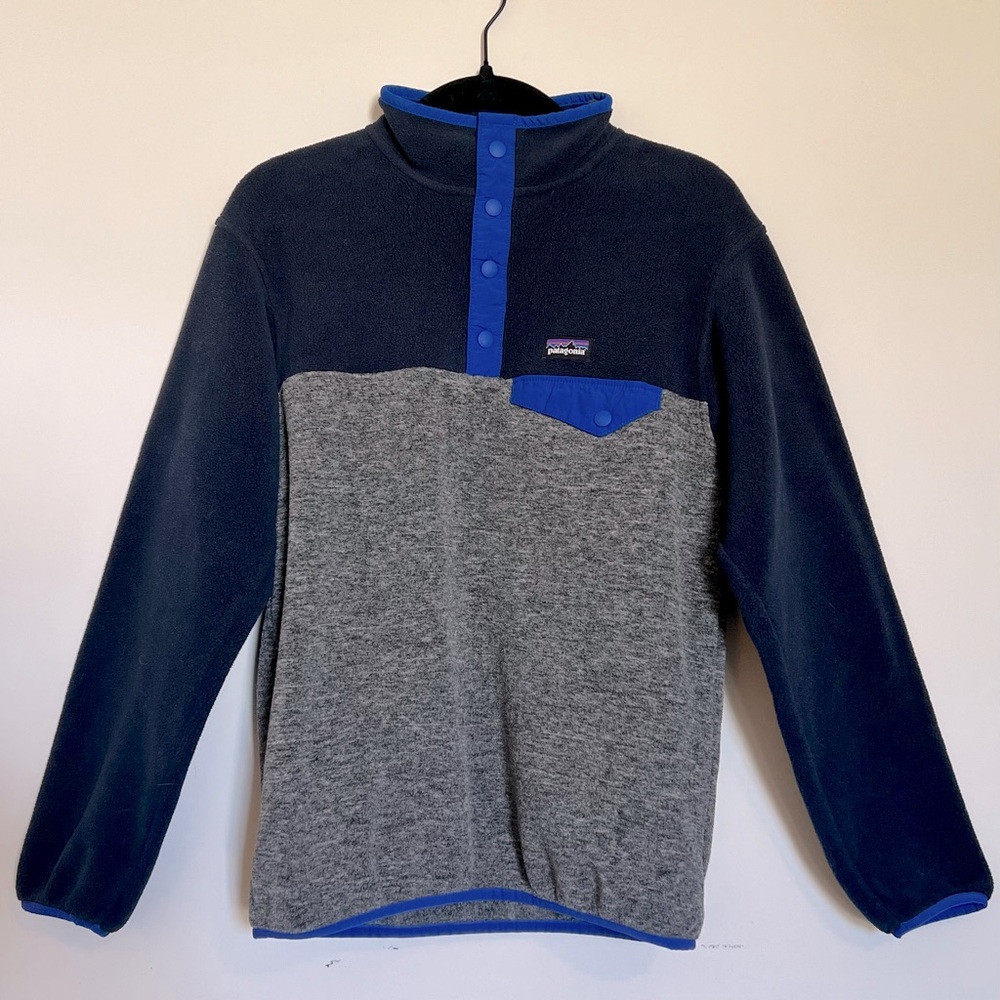 Patagonia Kids Lightweight Synchilla Snap-T Fleece Pullover Navy Grey 12 Large